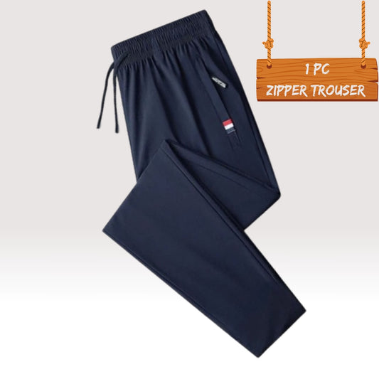 Blue Zipper Trouser With Zip Pocket