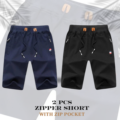 2 Pcs Zipper Shorts Navy & Black